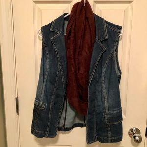 Coldwater Creek stone washed denim vest.  Merlot scarf free with vest.